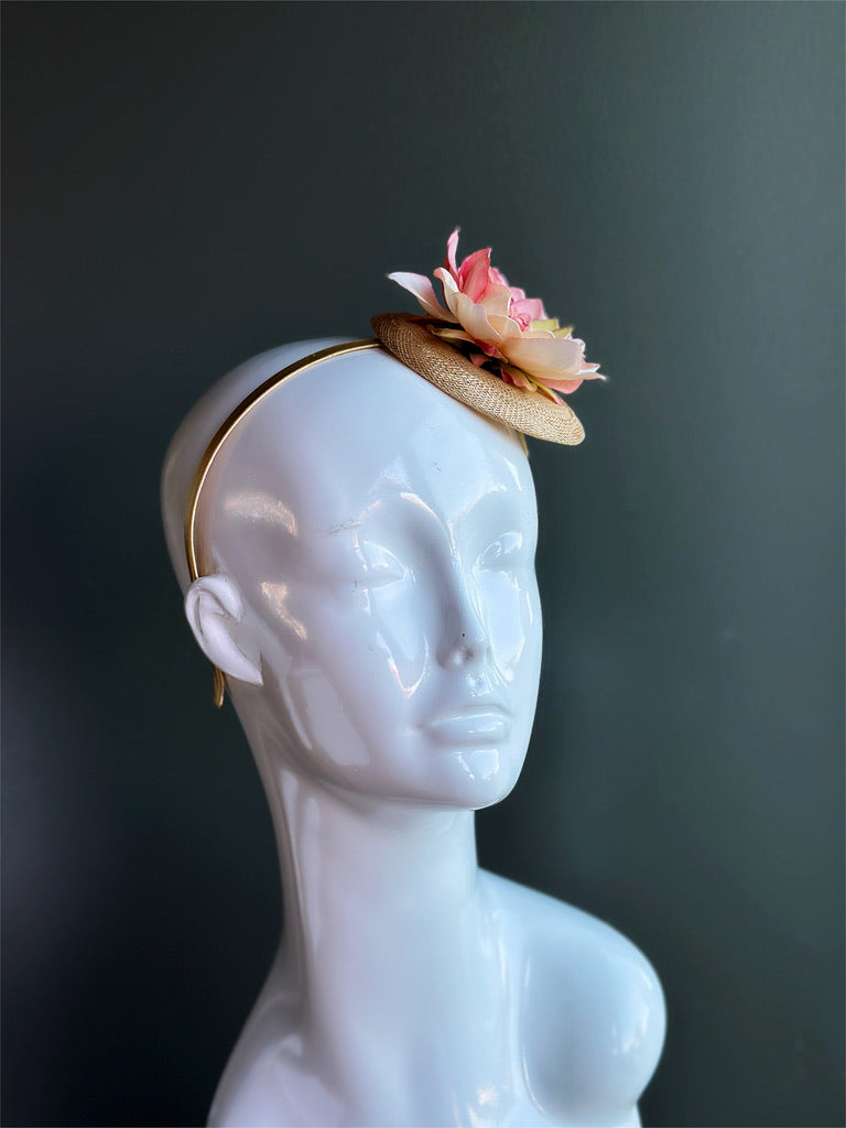 Blush Pink Floral Straw Fascinator Headband