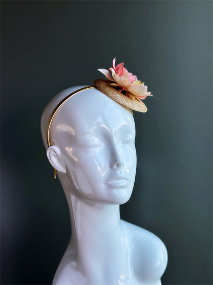 Blush Pink Floral Straw Fascinator Headband