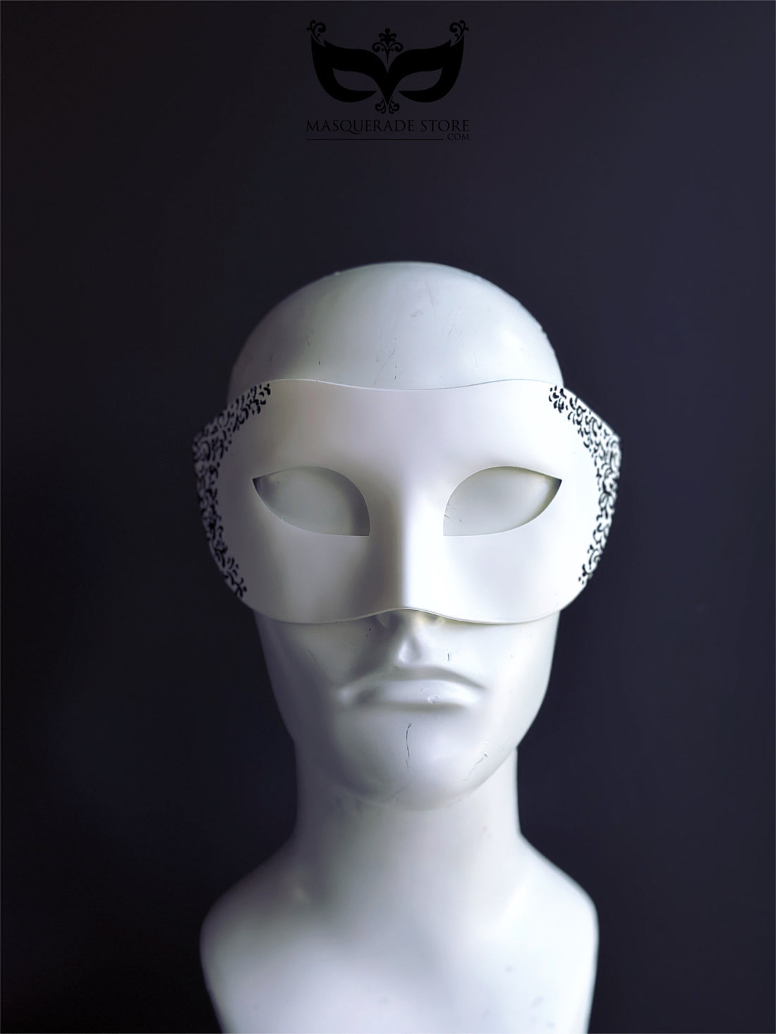Black Filigree Mask - White Venetian Mens Mask