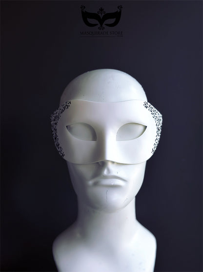 Black Filigree Mask - White Venetian Mens Mask