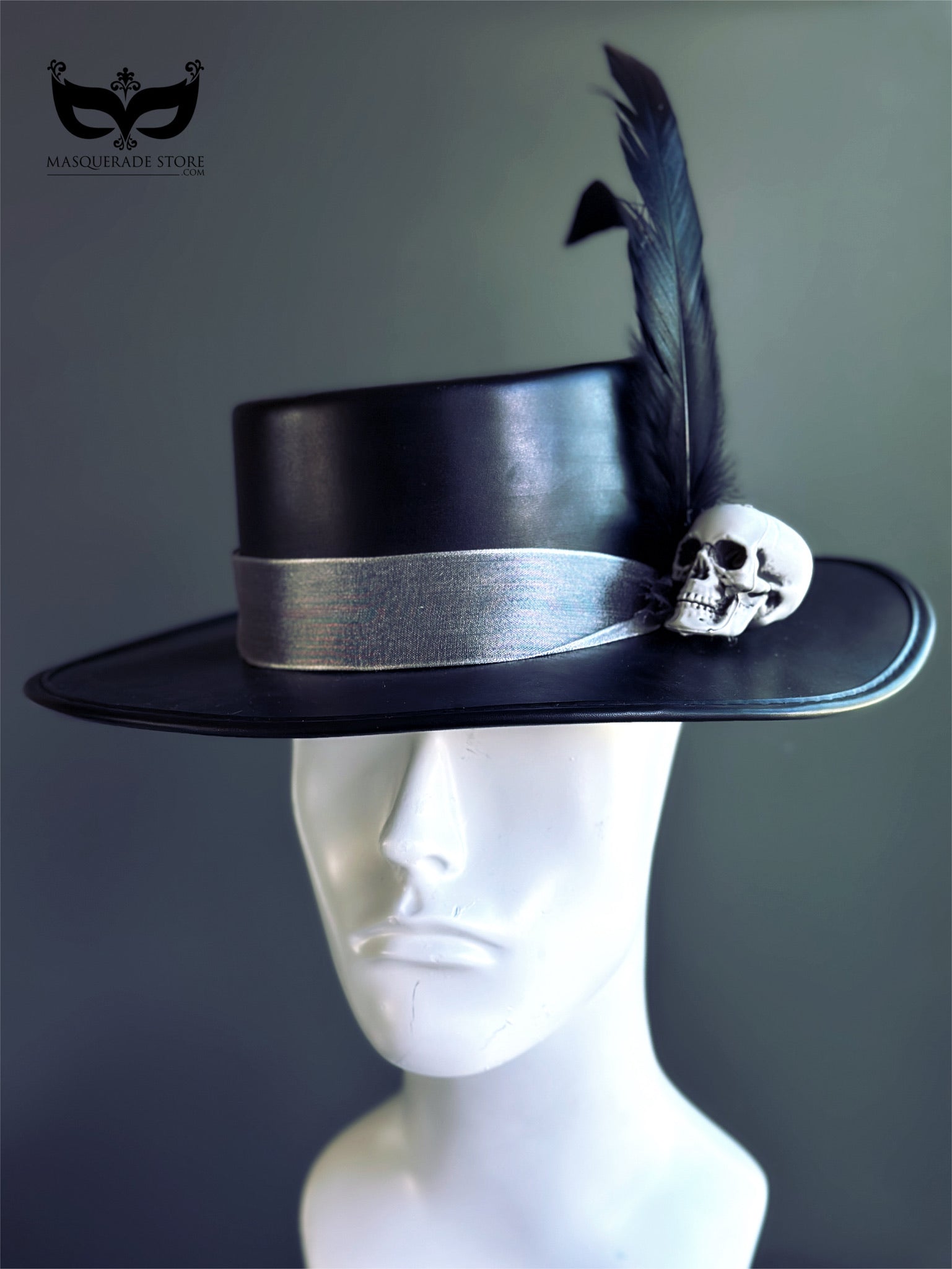 Black Vegan Leather Skull Top Hat