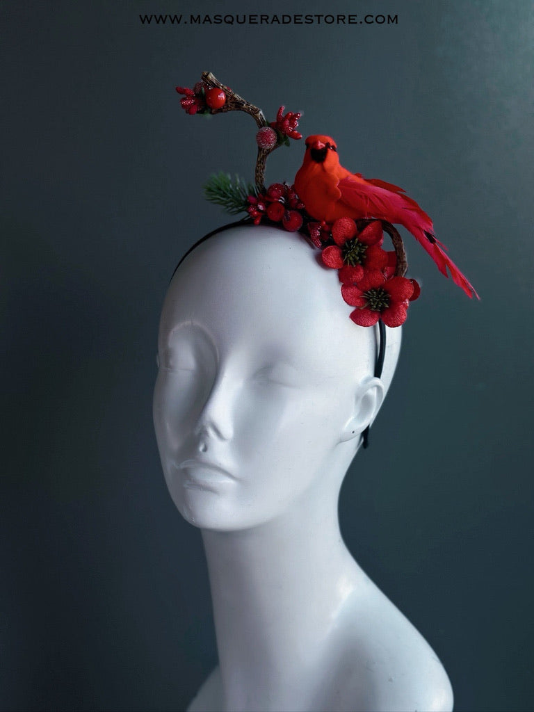 Red Cardinal Holiday Headband with Berries