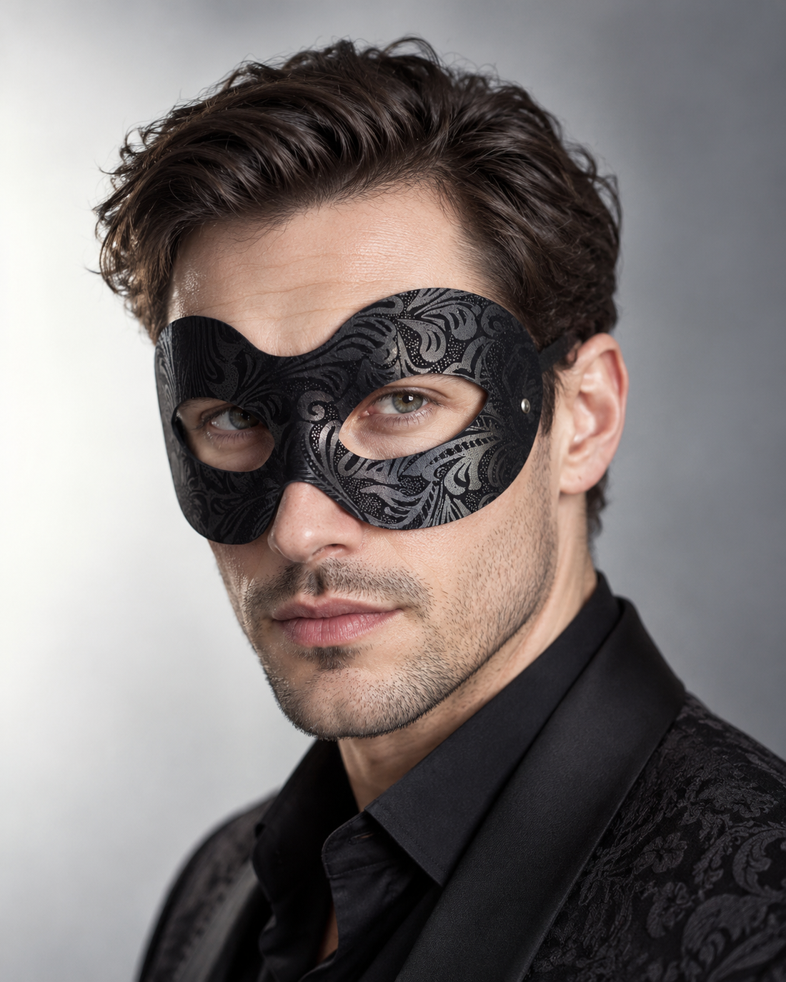 Black Floral Damask Masquerade Mask