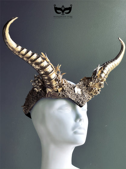 Long Horn Headdress - Gold Glimmer
