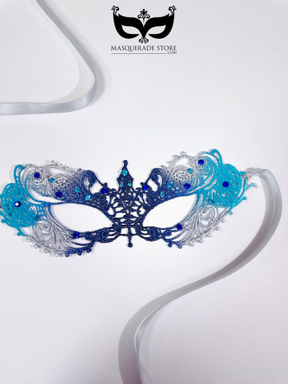 Ana Lace Mask - Blue and Silver