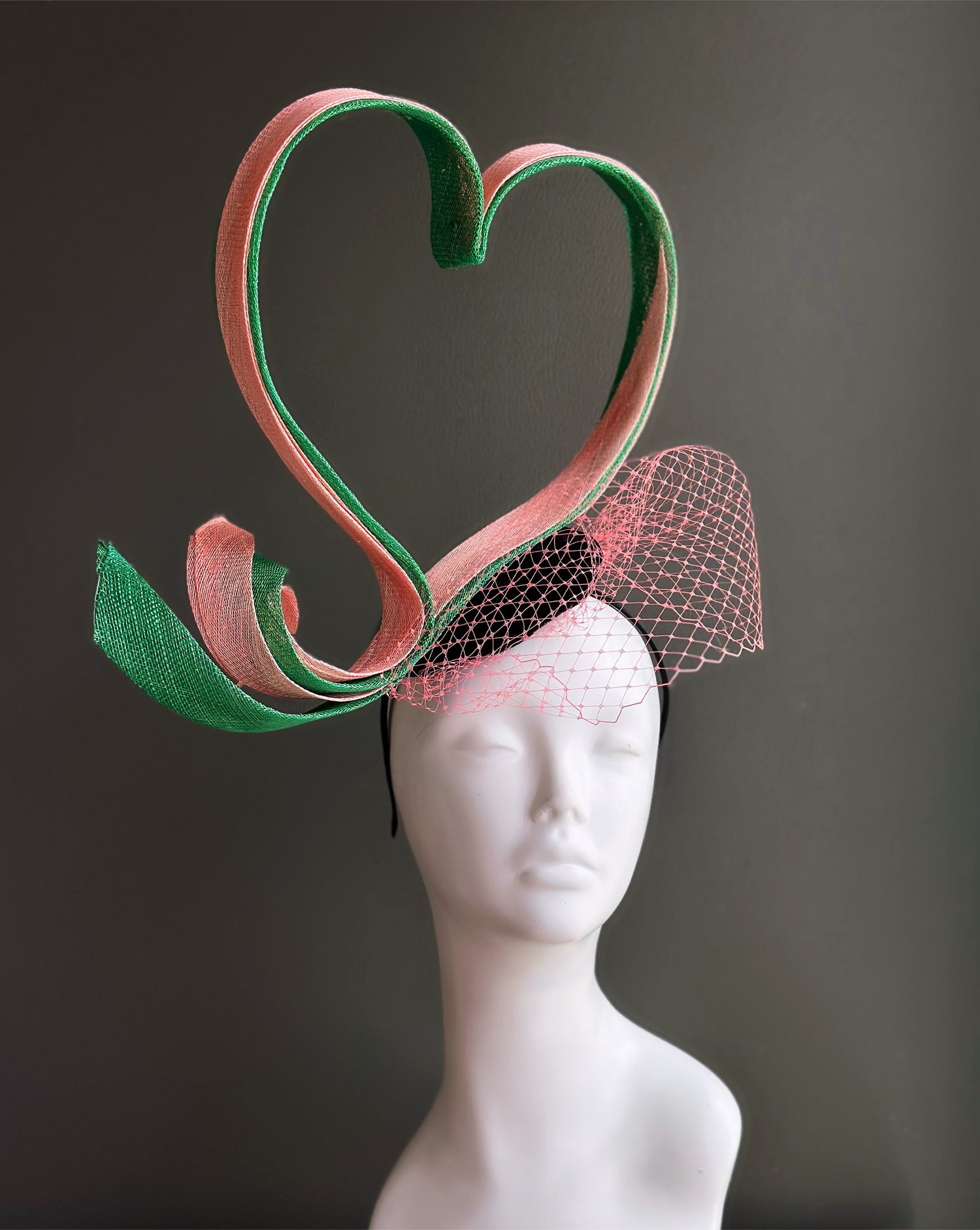 Pink and Green Heart Fascinator Hat