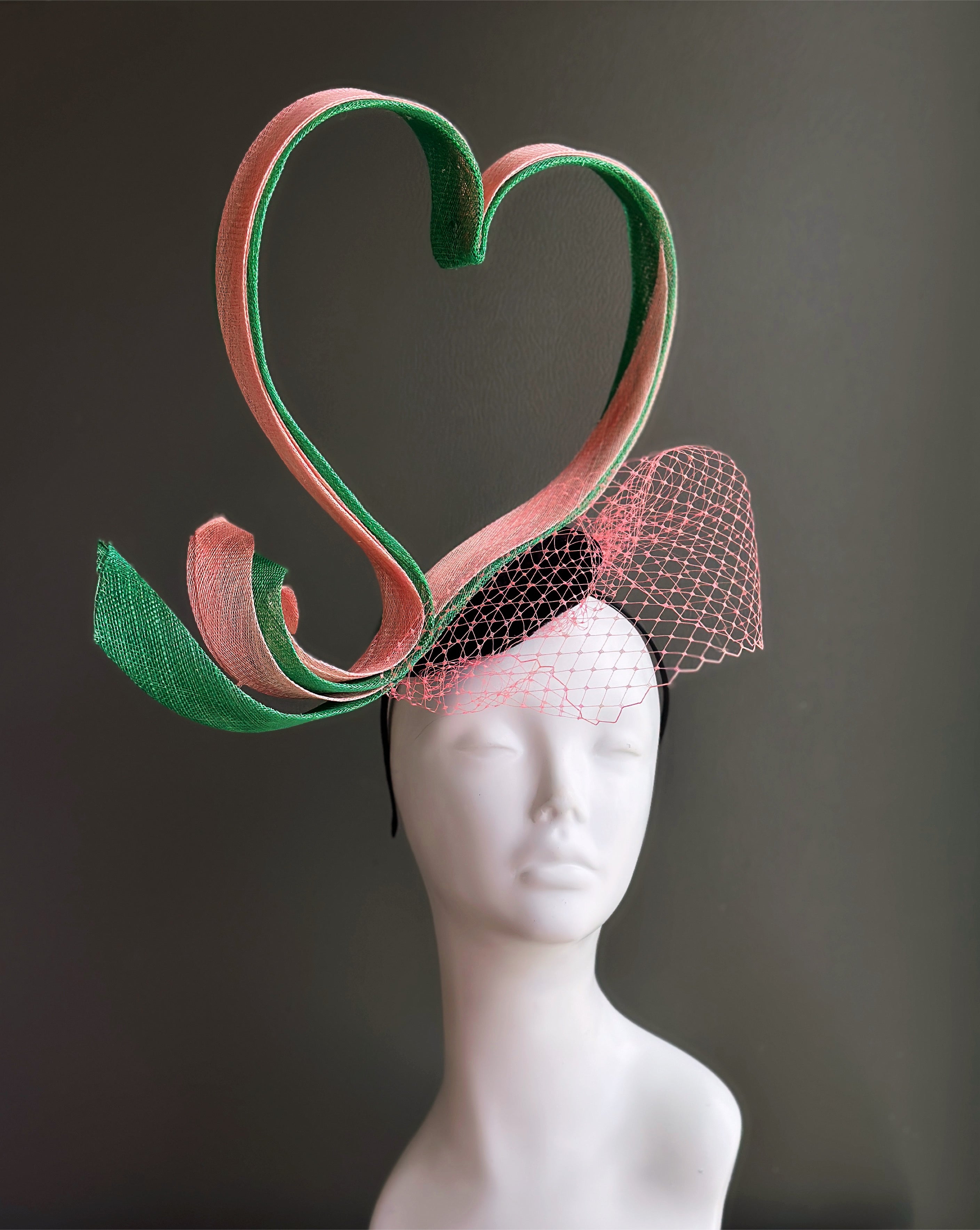 Pink and Green Heart Fascinator Hat