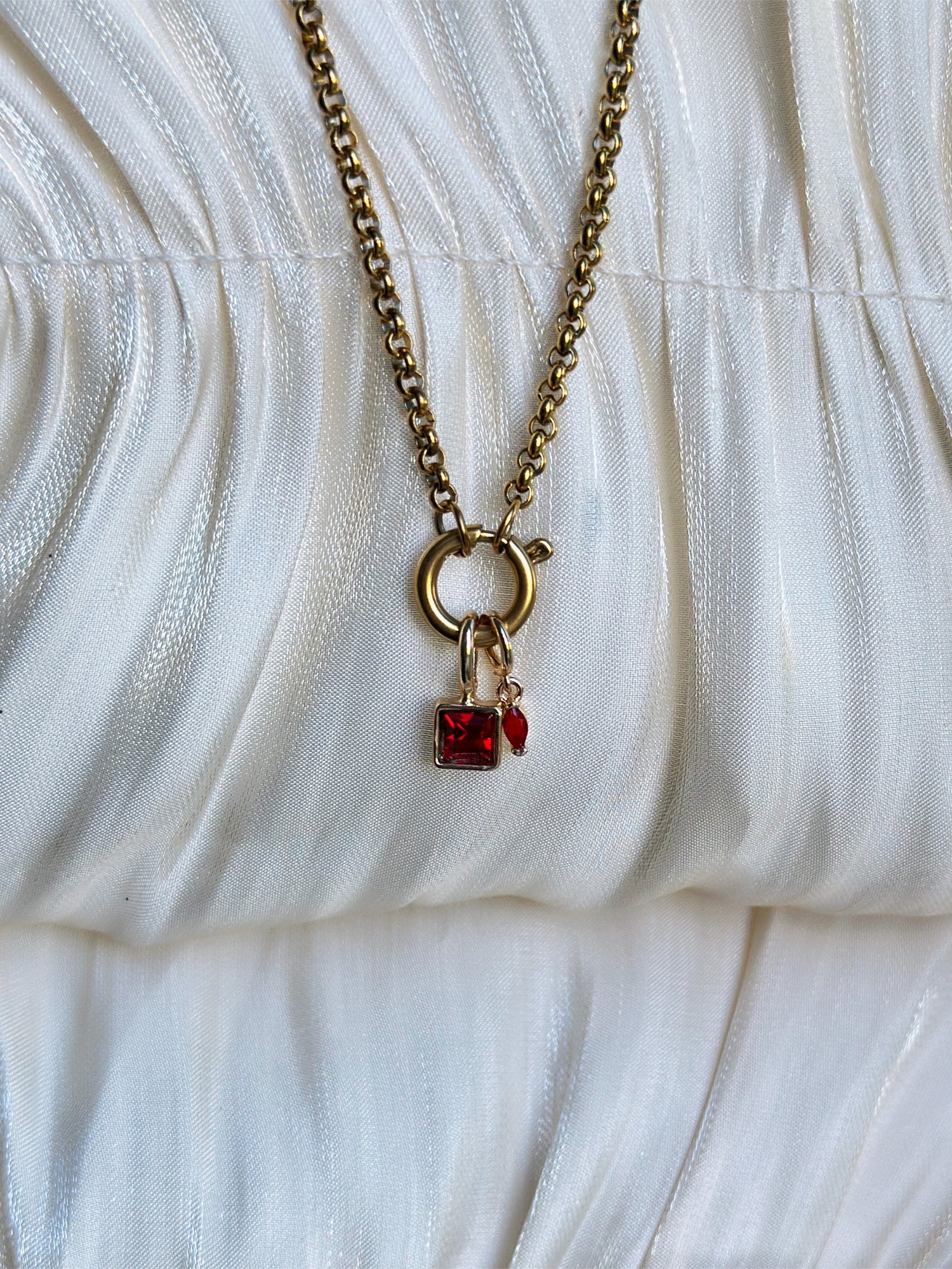 Elara Dual Charm - Necklace (Ruby Red)