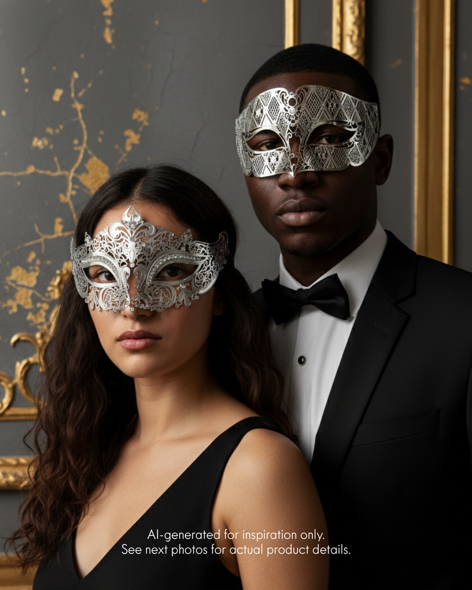 Silver Masquerade Masks - Elegant Venetian Couple Silver Masks ...
