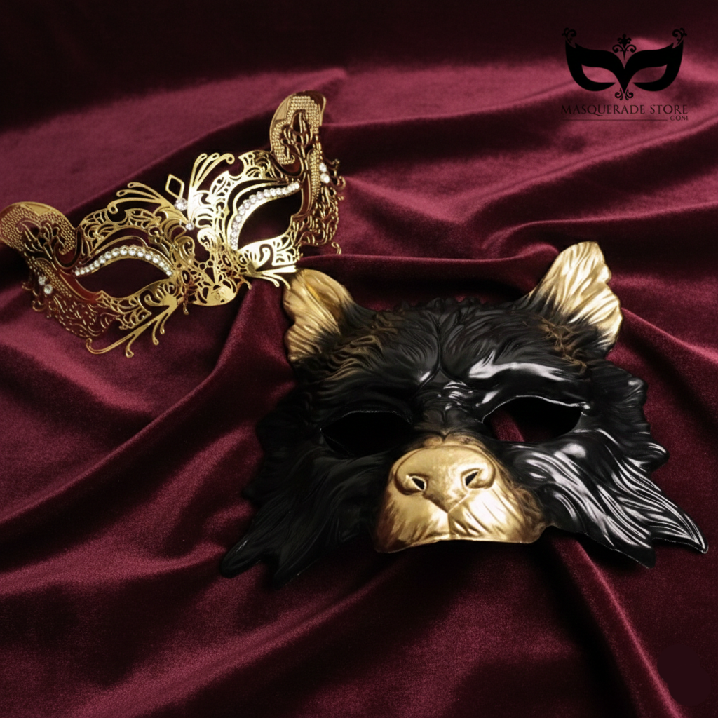 Wolf &amp; Kitty Pair - Gold &amp; Black