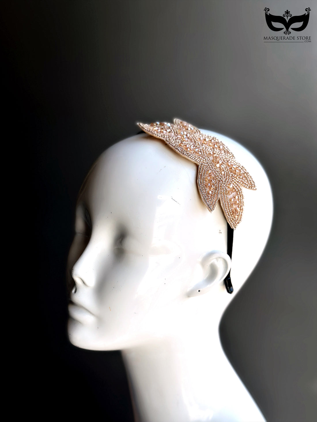 Elegant gold beaded leaf headband hair accessory for weddings and proms