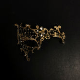 Gold filigree masquerade mask with rhinestones, elegant Venetian-style mask for women’s balls, proms, and Halloween parties.