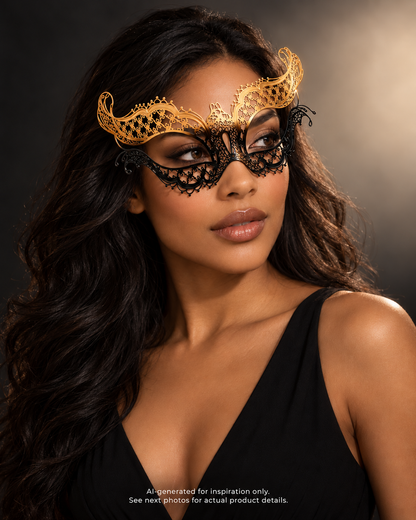 Gold Black Metal Masquerade Mask for Women