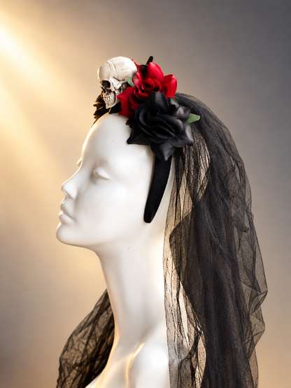 Crimson Mourning Skull Fascinator