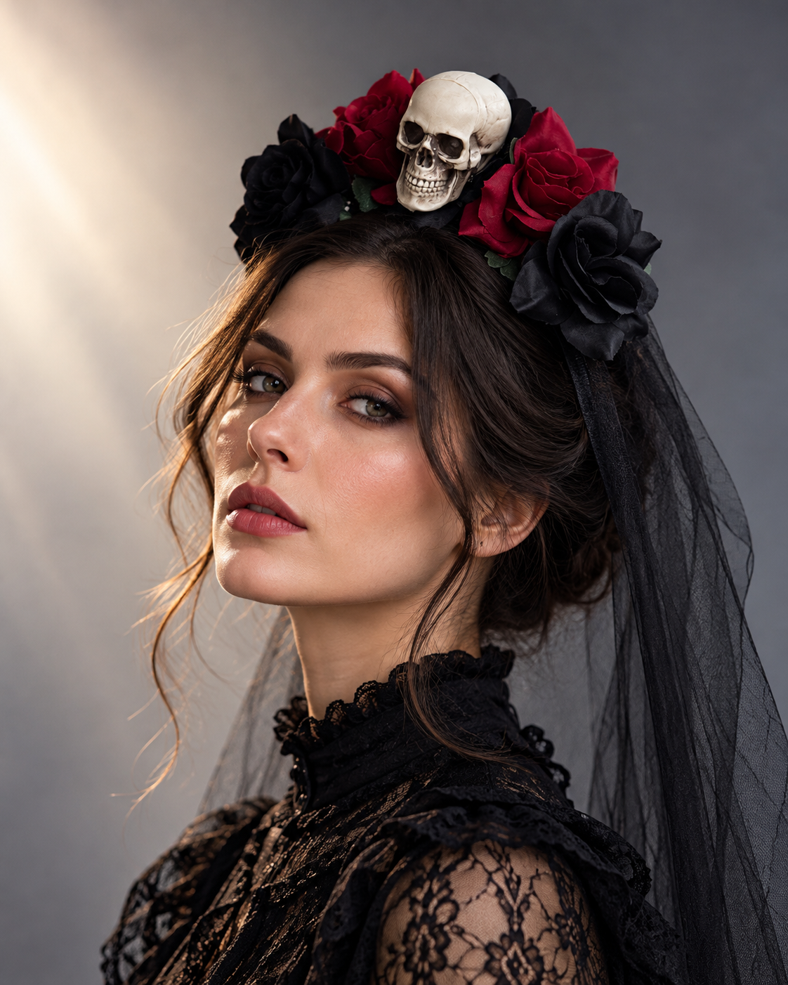 Crimson Mourning Skull Fascinator