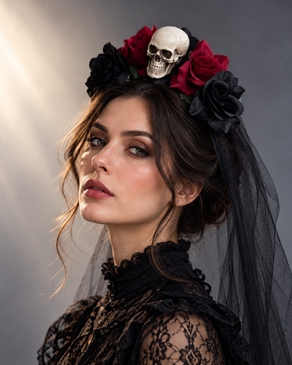 Crimson Mourning Skull Fascinator
