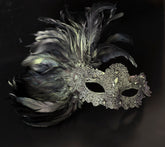 Green,charcoal and silver feather lace women masquerade mask 