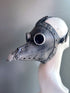  Steampunk-inspired grey masquerade mask with metal accents and a dramatic beak