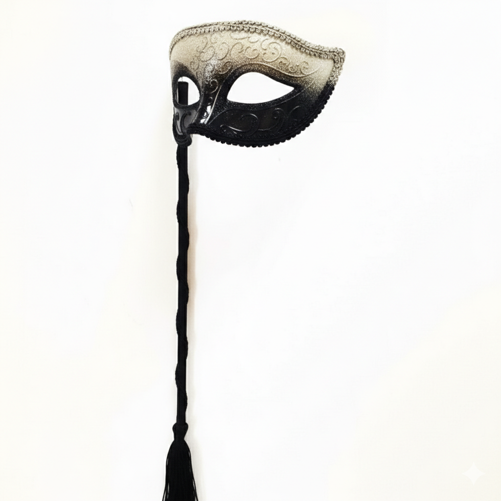 Elegant  Venetian Stick Mask - Gold/Black