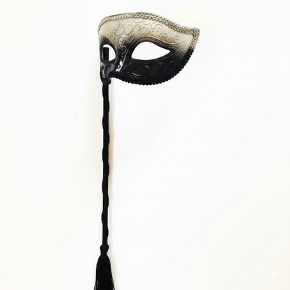 Elegant  Venetian Stick Mask - Gold/Black