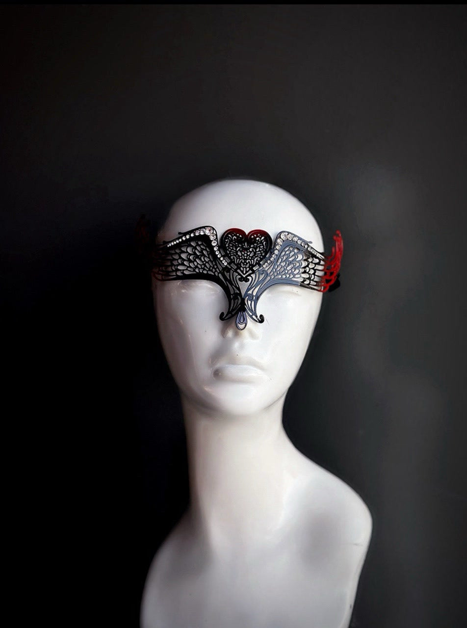 Black & Red Winged Lace Mask - Masquerade Store