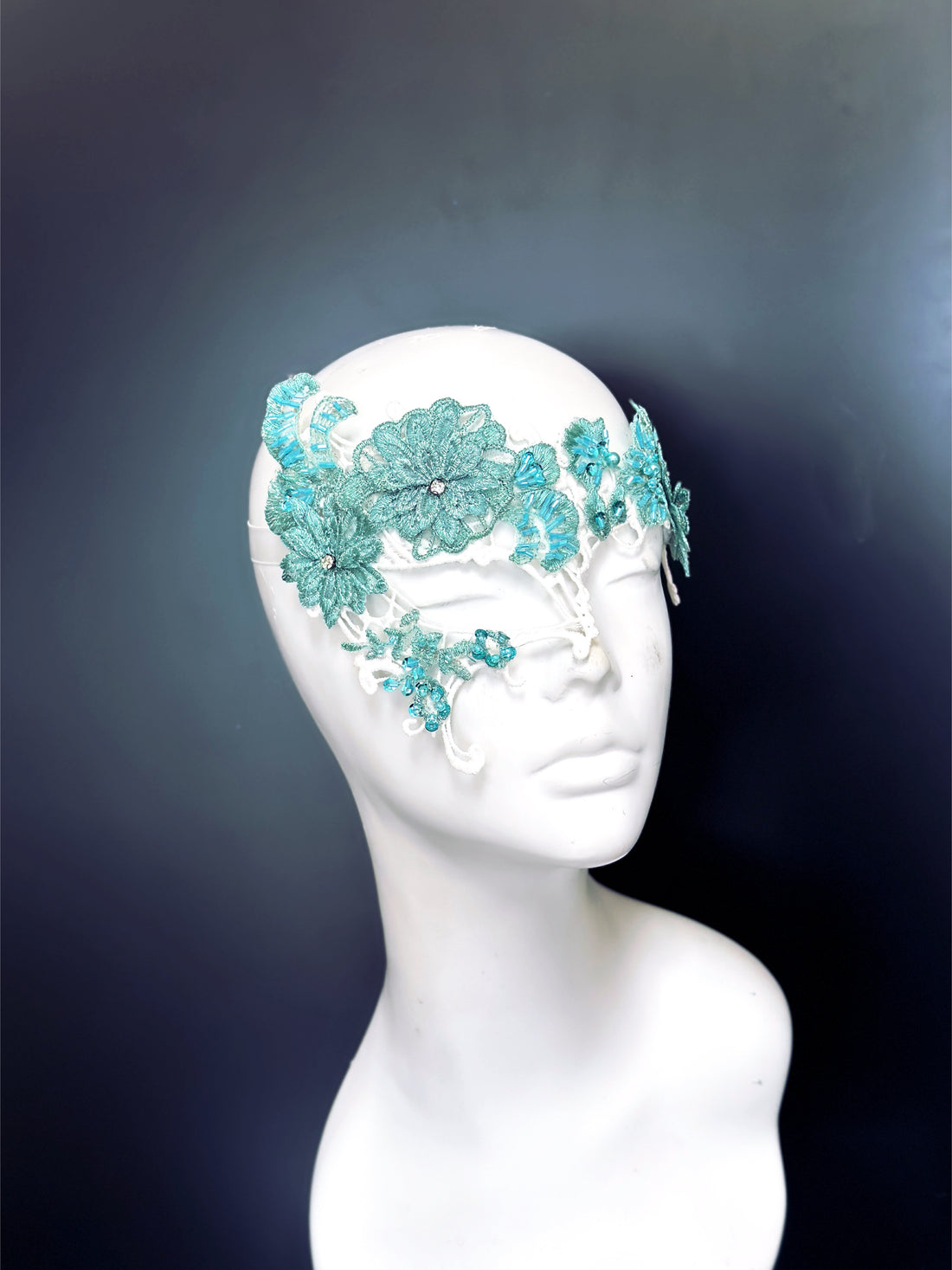 Aqua Floral Lace Mask