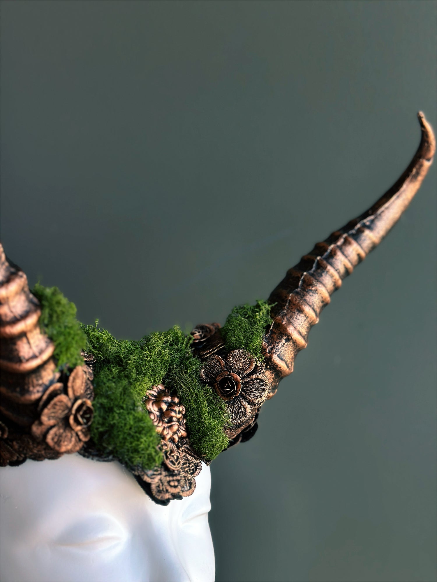 Long Horn Headdress - Green Moss
