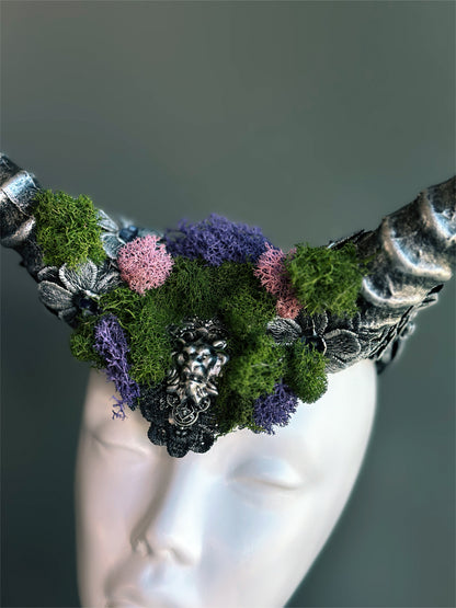 Silver Horn Headpiece - Colorful Moss