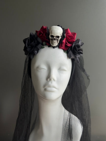 Crimson Mourning Skull Fascinator