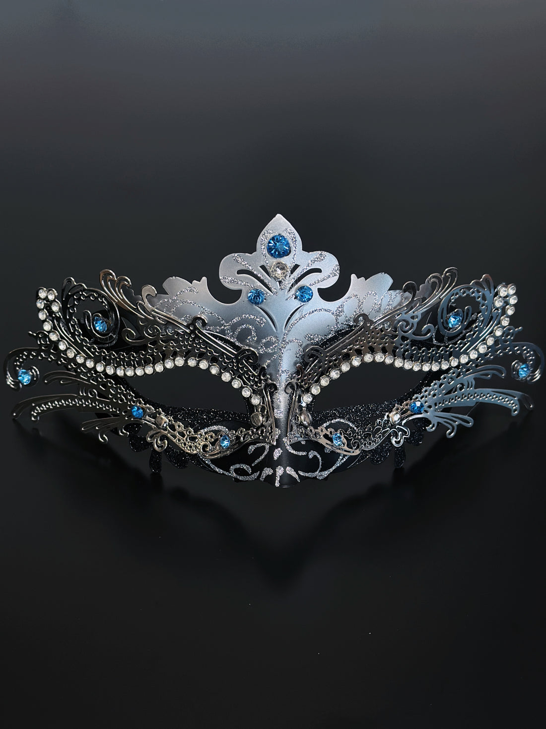Silver  Nocturne Fox Mask- Turquoise Rhinestone