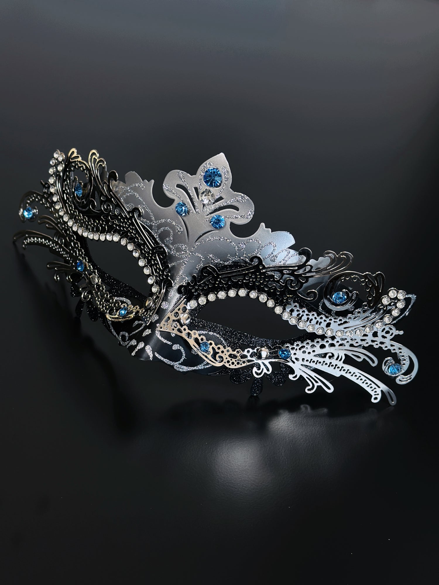 Silver  Nocturne Fox Mask- Turquoise Rhinestone