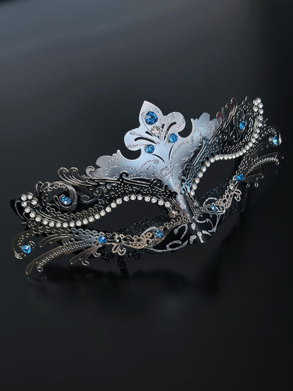 Silver  Nocturne Fox Mask- Turquoise Rhinestone