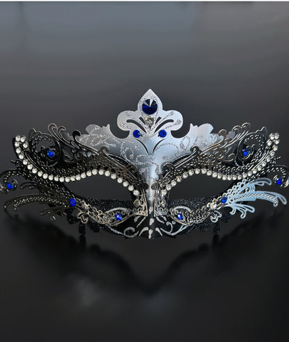 Silver Nocturne Fox Mask- Blue Rhinestone