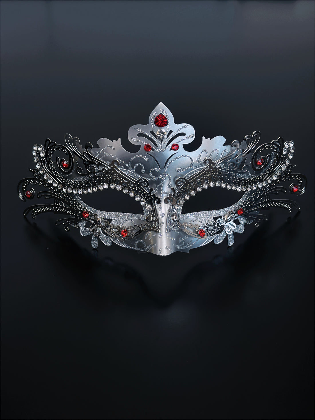 Silver Nocturne Fox Mask- Red Rhinestone