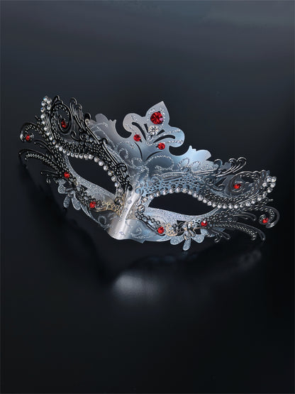 Silver Nocturne Fox Mask- Red Rhinestone
