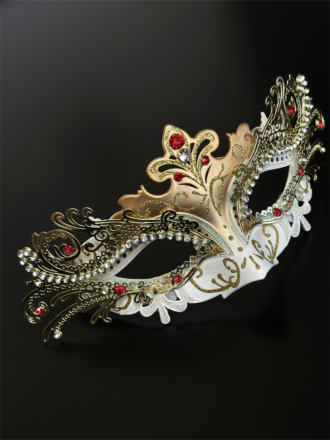 Golden Flame Fox Mask - Red Rhinestones