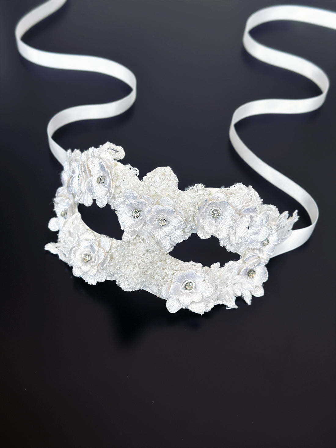 Bridal White Floral Lace Mask
