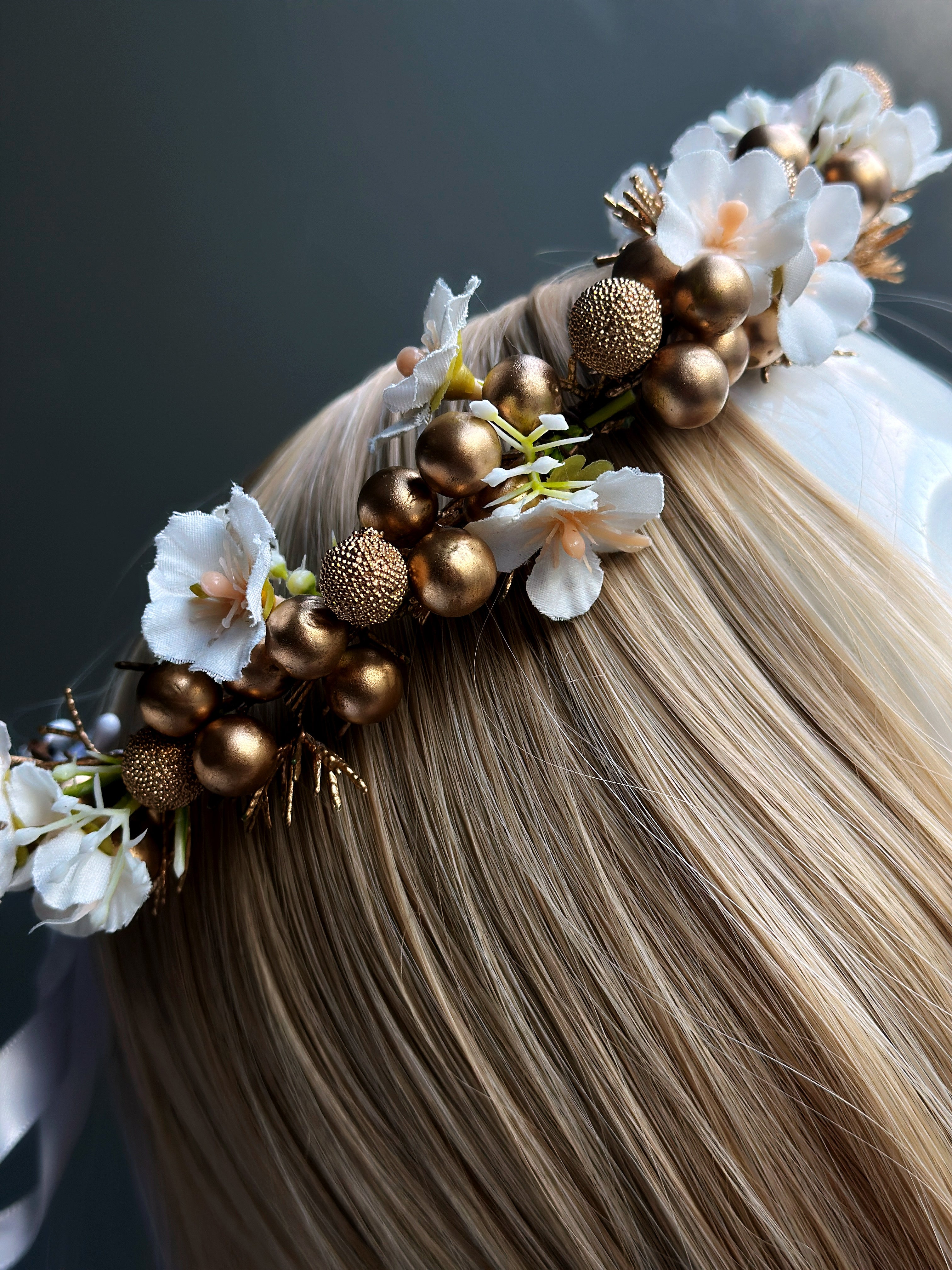 White and Gold Flower Crown – Floral Headband