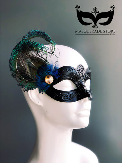The Muse Black Mask - Peacock Feathers