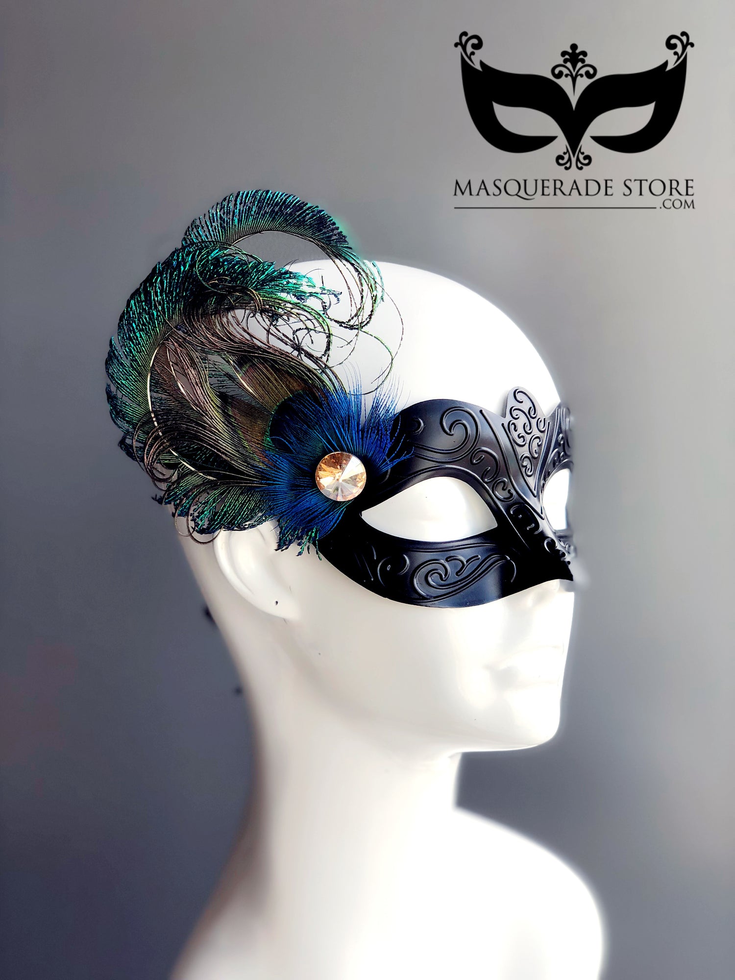 The Muse Black Mask - Peacock Feathers