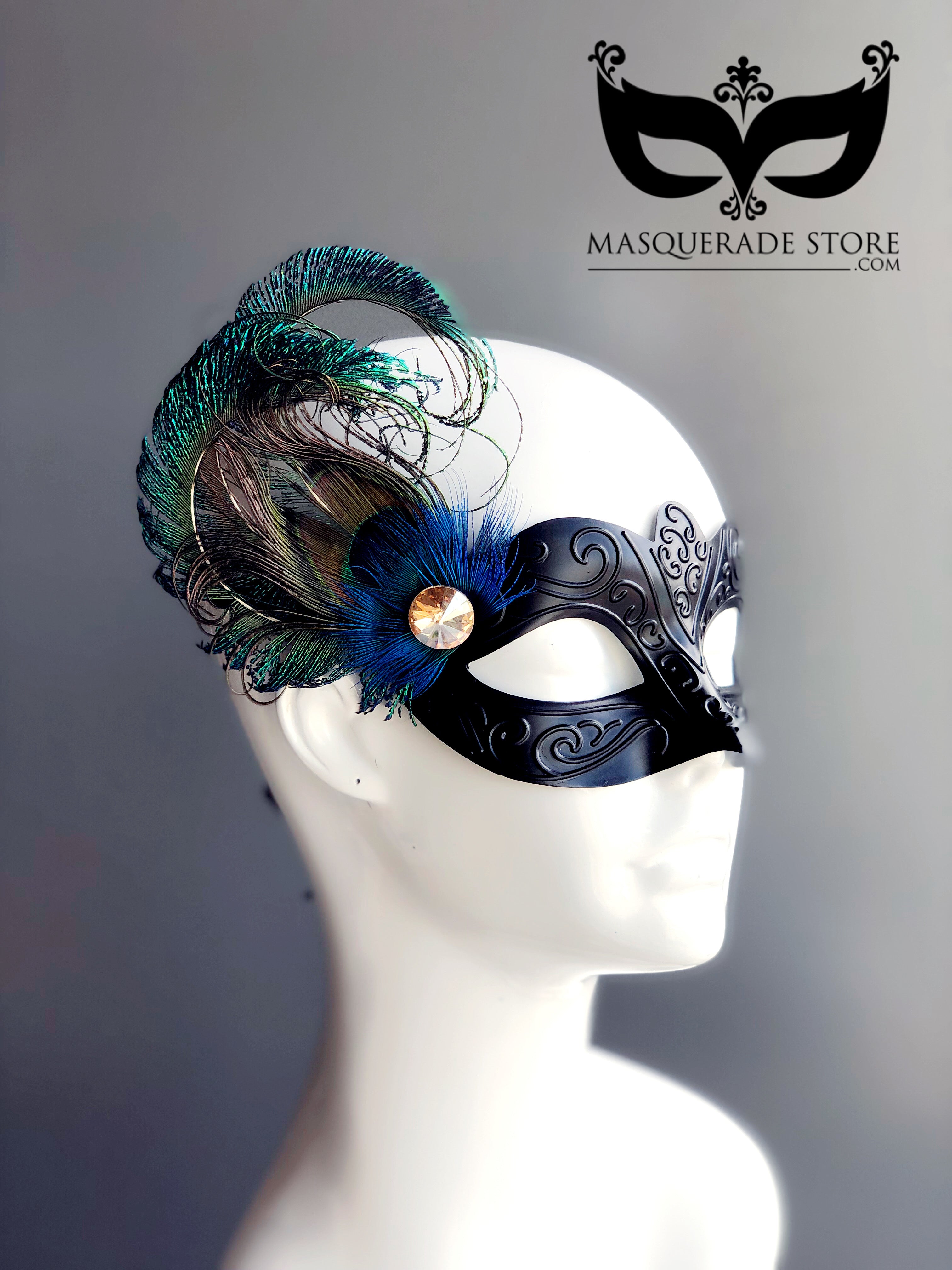 The Muse Black Mask - Peacock Feathers