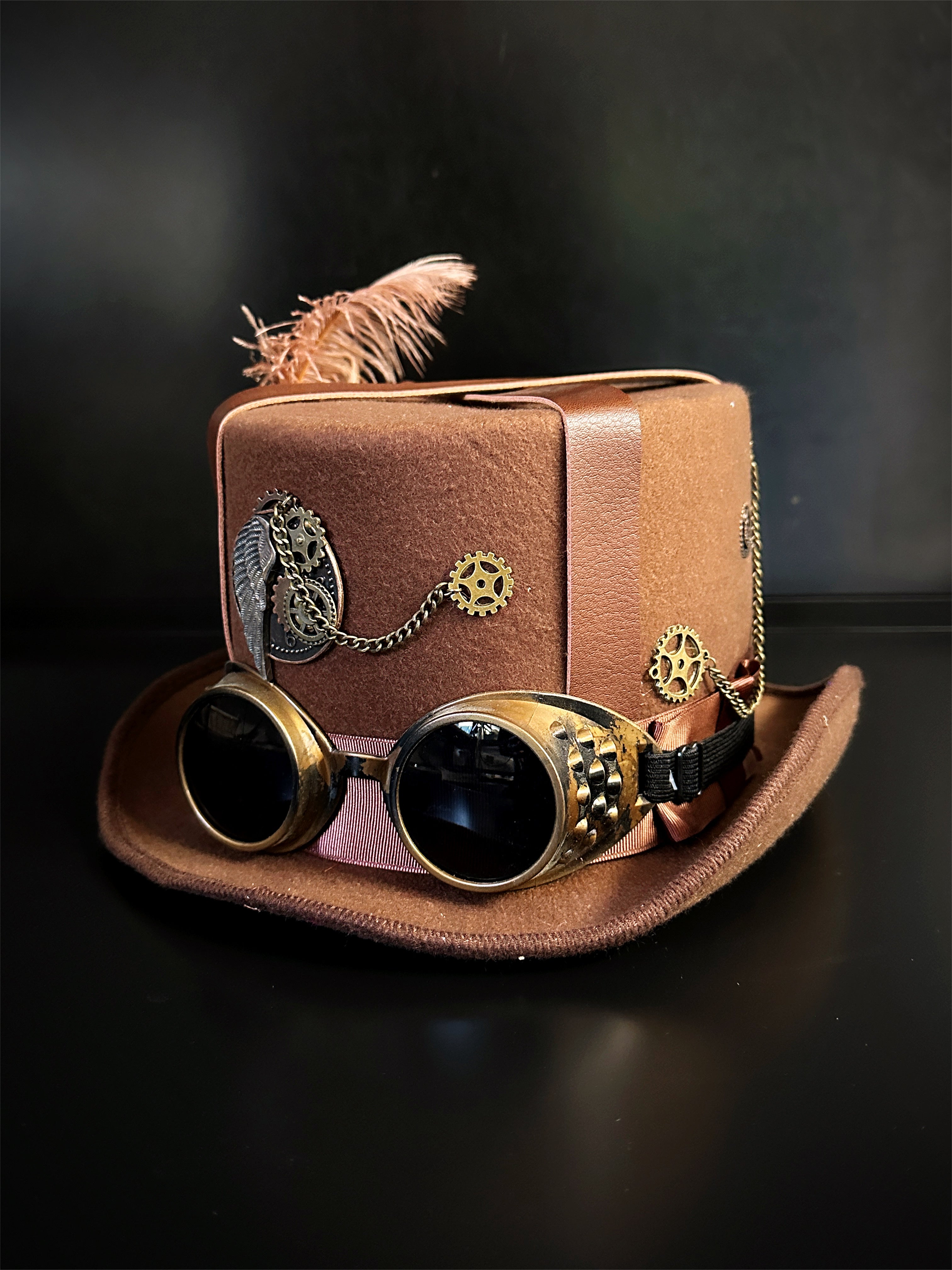 Feather Steampunk Hat - Brown