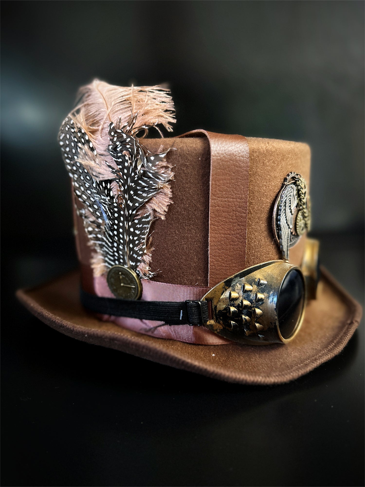 hat with goggles Steampunk Hat Brown Feathers Goggles