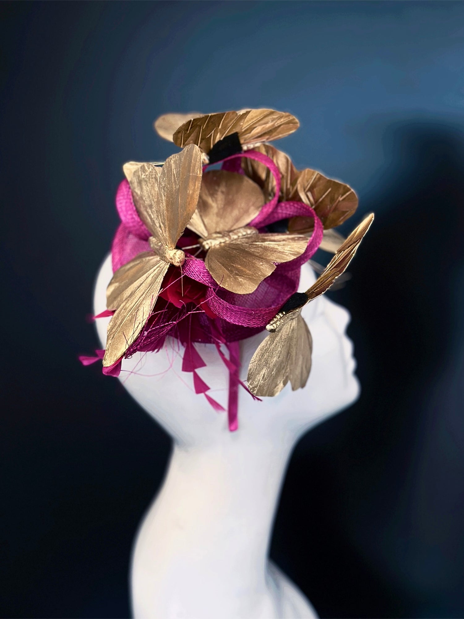 Butterfly Fascinator - Magenta &amp; Gold