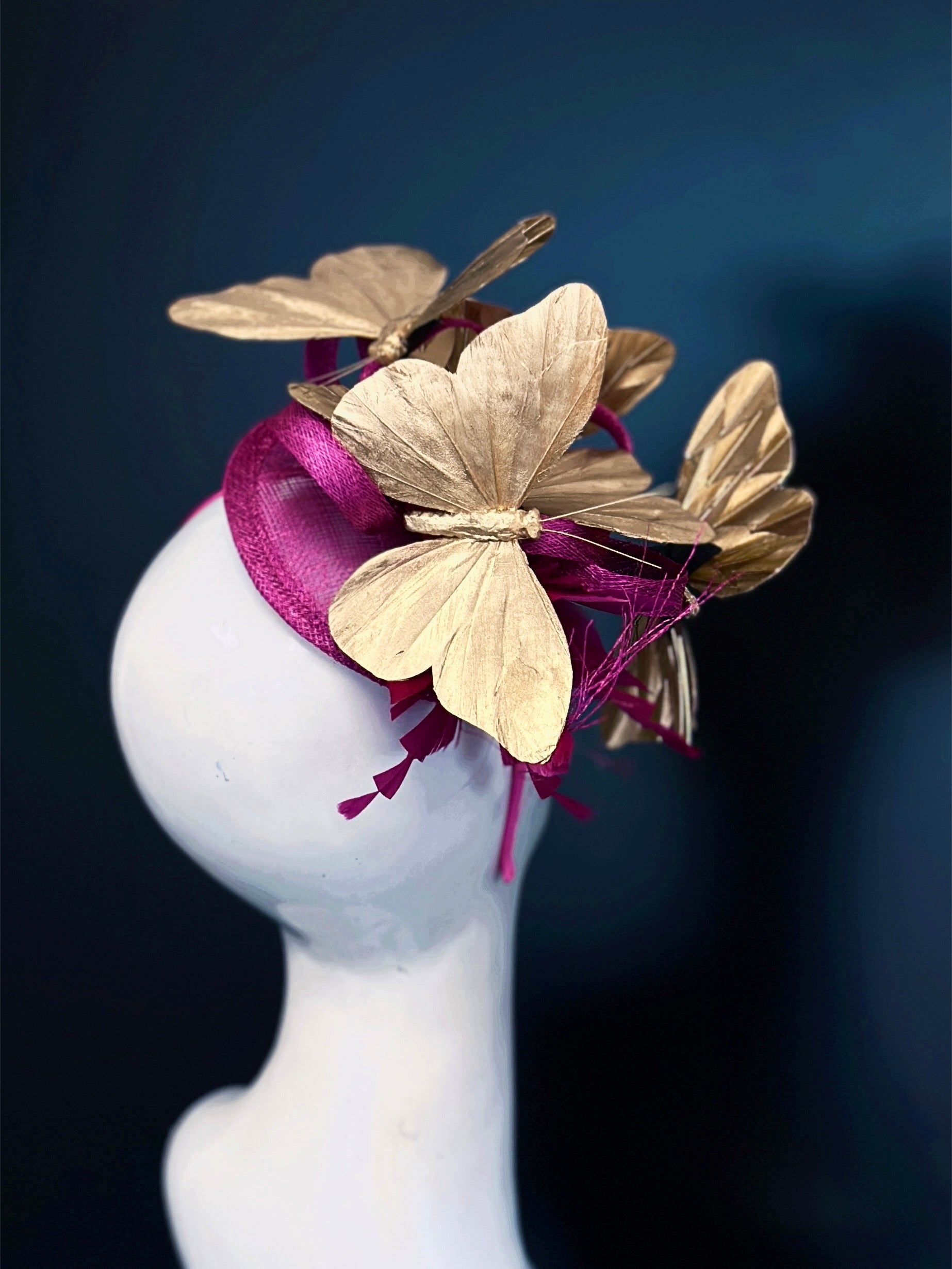 Butterfly Fascinator - Magenta &amp; Gold