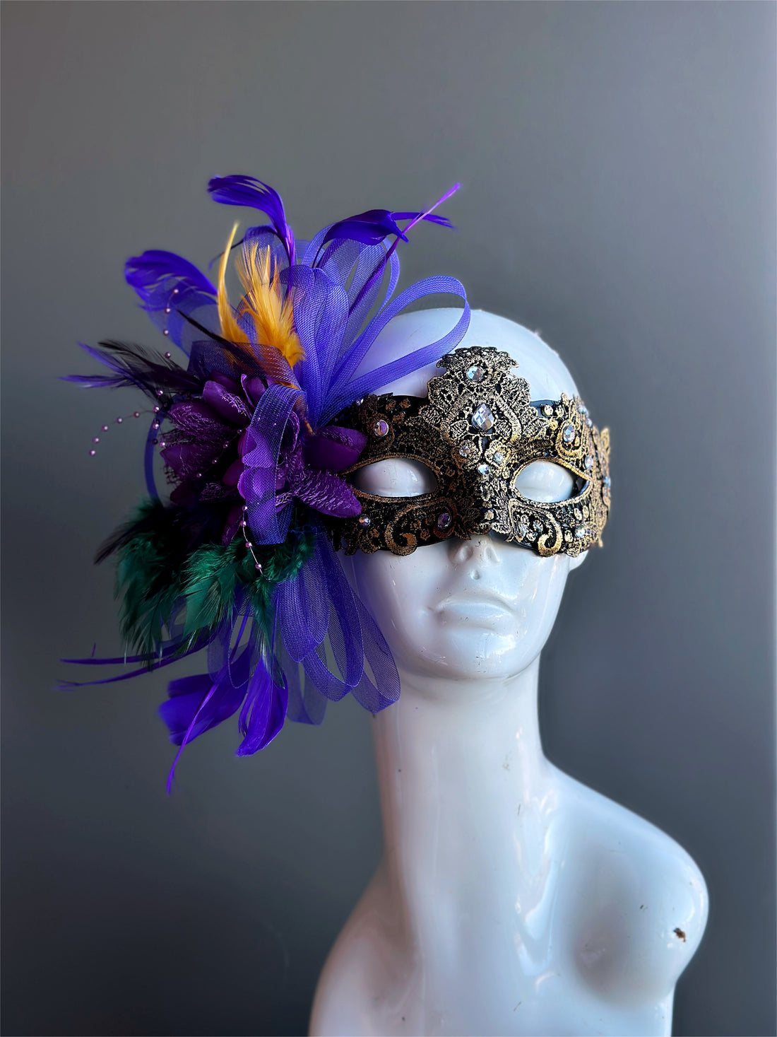 Brocade Mardi Gras Mask - Gold/Purple/Green