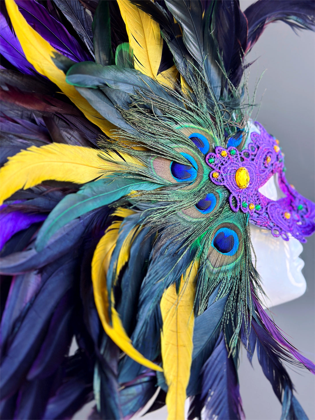 Macrame Feather Mask - Mardi Gras Purple