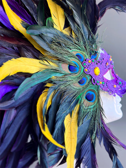 Womens Masquerade Mask Mardi Gras Feathers Purple