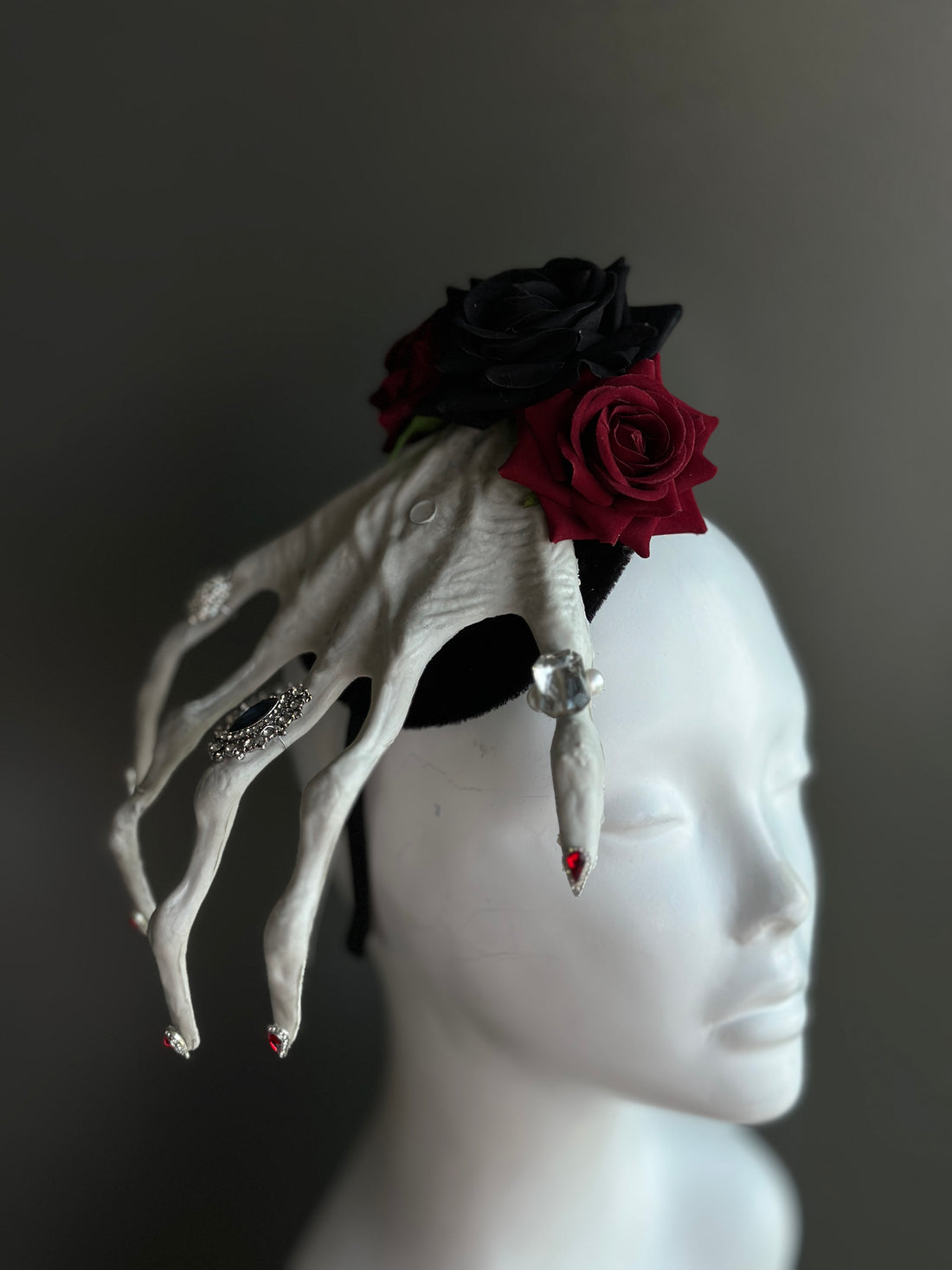 Gothic Hand – Black &amp; Red Rose  Headpiece