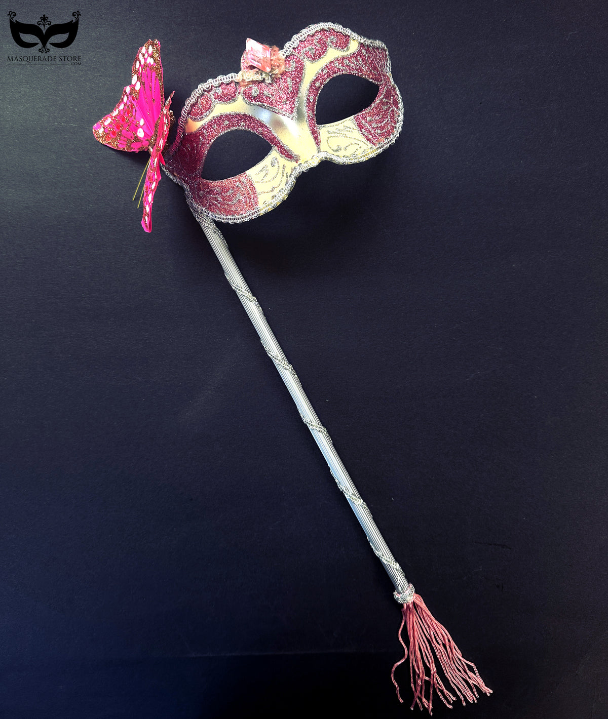 Butterfly Opera Mask Pink Butterfly Mask on Stick – Butterfly Waltz | Masquerade Store